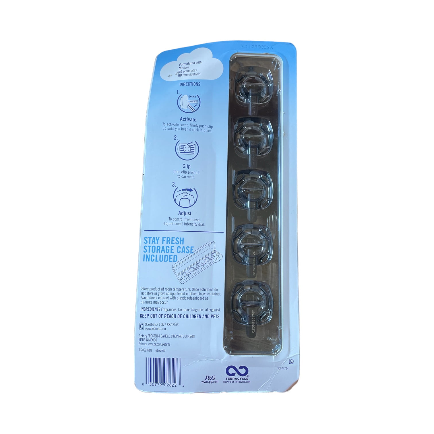 5 Pack Febreze Car Air Freshener Vent Clips, Linen & Sky, Bonus Storage Case
