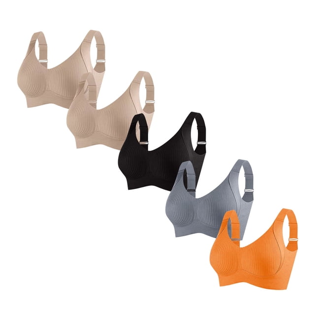 Sujetador de poliéster para mujer, ropa interior de uso diario, de talla grande, sin aros, de color liso, 5 piezas