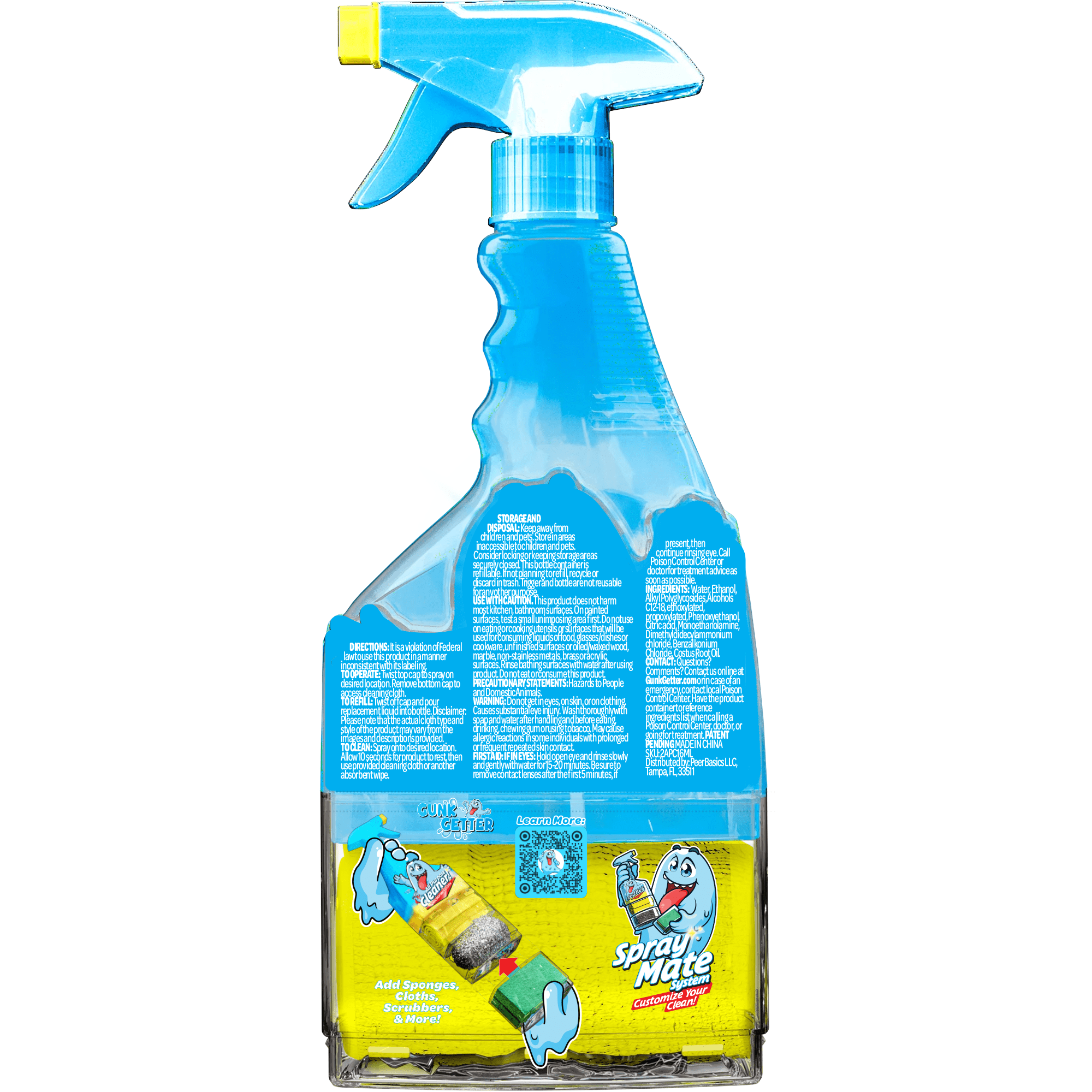 Gunk Getter - Spray Bottle with Microfiber Cap - All Purpose Cleaner 16 fl oz - Lemon Scent