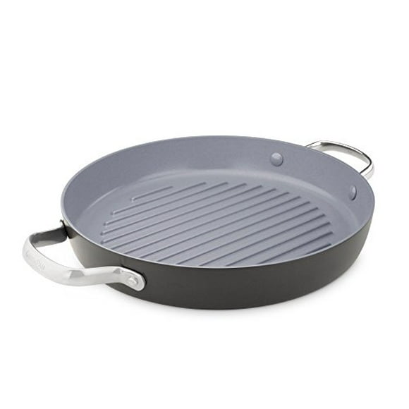GreenPan CC000674-001 Valencia Pro Hard Anodized 100% Toxin-Free Healthy Ceramic Nonstick Metal Utensil/Dishwasher/Oven Safe Covered Grillpan, 11-Inch, Grey