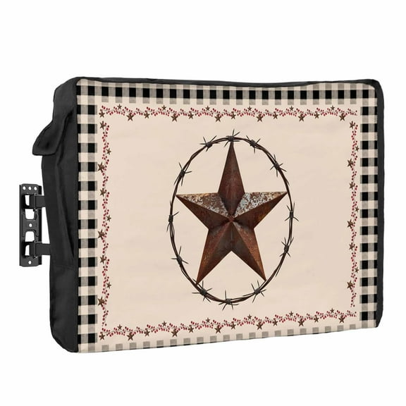 Outdoor TV Cover 30 to 32 Inches, American Country Star Farmhouse Beige Black Buffalo Plaid Waterproof TV Cover with Remote Control Pocket, Flat Screen TV Cover Protector for Outside TV