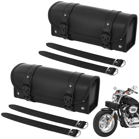 2 Pcs Motorcycle Handlebar Bag Set, Long-lasting PU Leather Motorcycle Tool Bag, 11.8 inch Universal Motorcycle Fork Bag with Black Rivet Design for Most Bikes