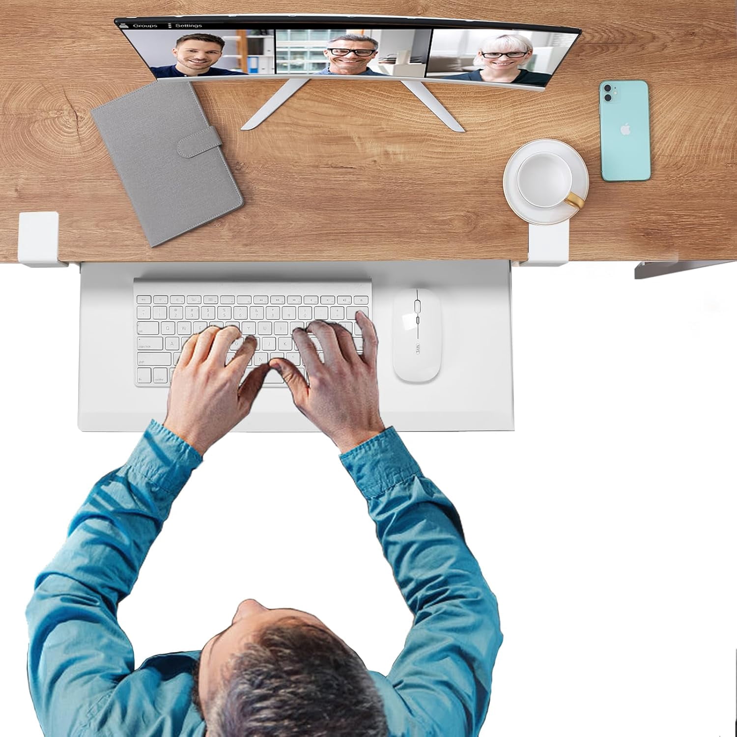 Under Desk Keyboard Tray with Slide Pull Out, C Clamp Mount, Ergonomic Computer Stand for Home Office, White, 19.7" x 12.2" Small Size