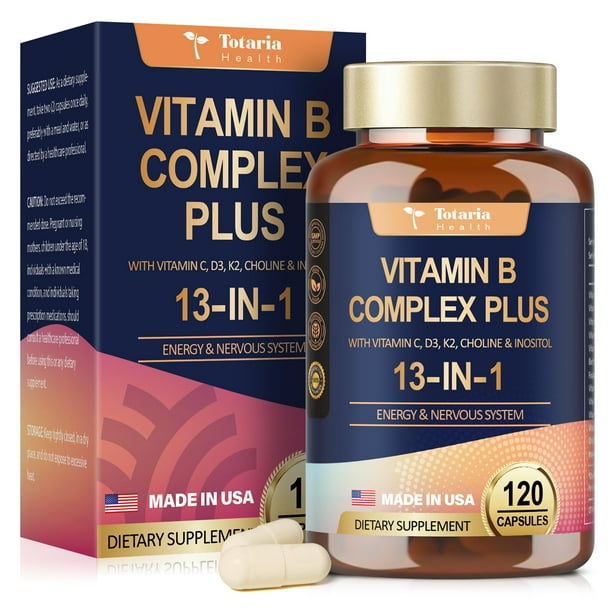 Complejo de vitamina B Totaria 13 en 1 con B1, B2, B3, B4, B5, B6, B7 ...