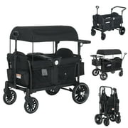 AILEEKISS 3-in-1 Wagon Stroller for 2 Toddlers, Collapsible Baby Wagon with Adjustable Handle, Black