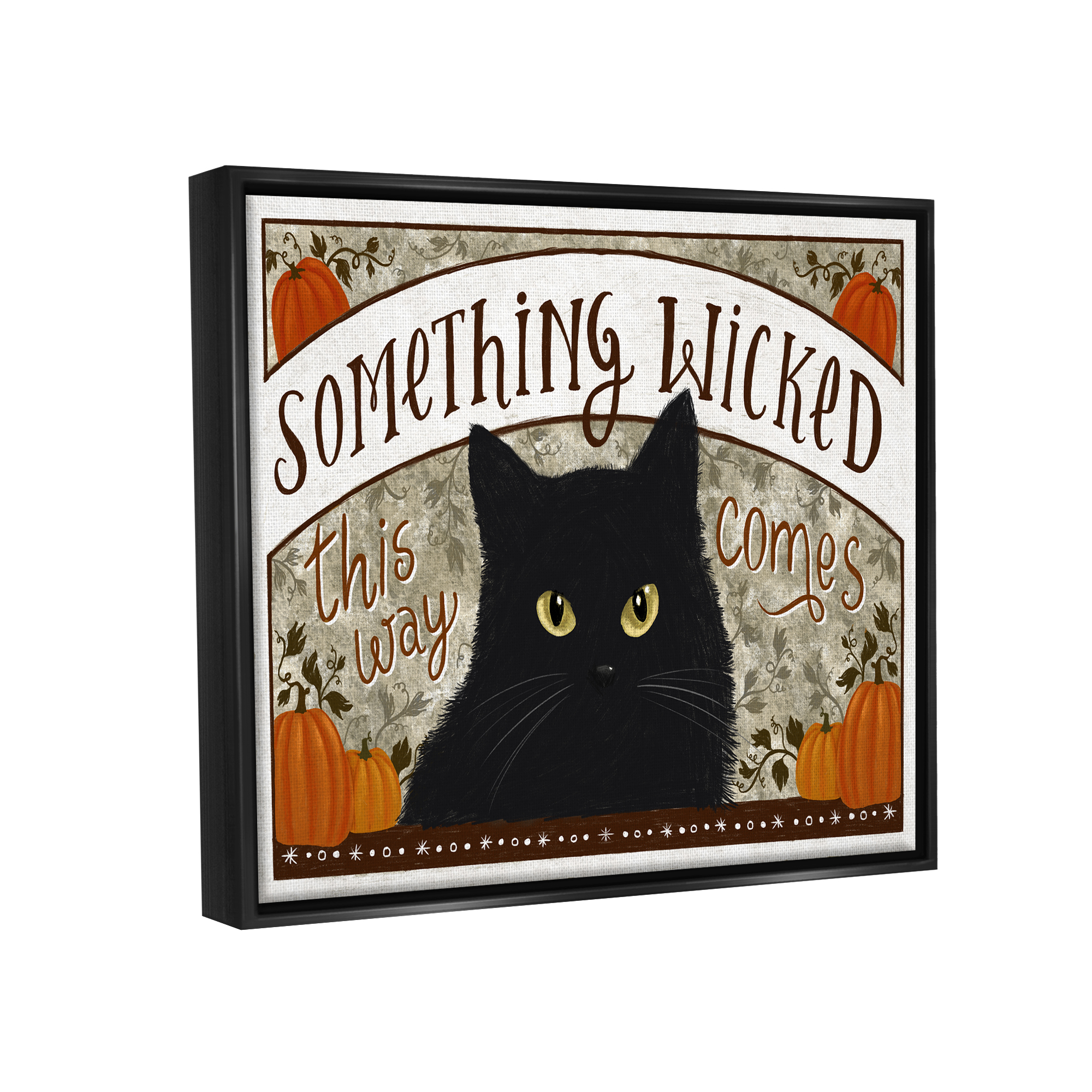 Stupell Industries Something Wicked Black Cat Holiday Painting Black Floater Framed Canvas Art Print Wall Art, 21 x 17