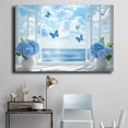 thumbnail image 4 of Mudket Framed Canvas Wall Art Blue Hydrangea Vase Bright Blue Butterfly Window Ocean Prints Wall Decor Floral Canvas Print Ready to Hang for Living Room Bedroom Farmhouse Decor - 12"L x 8"W, 4 of 10