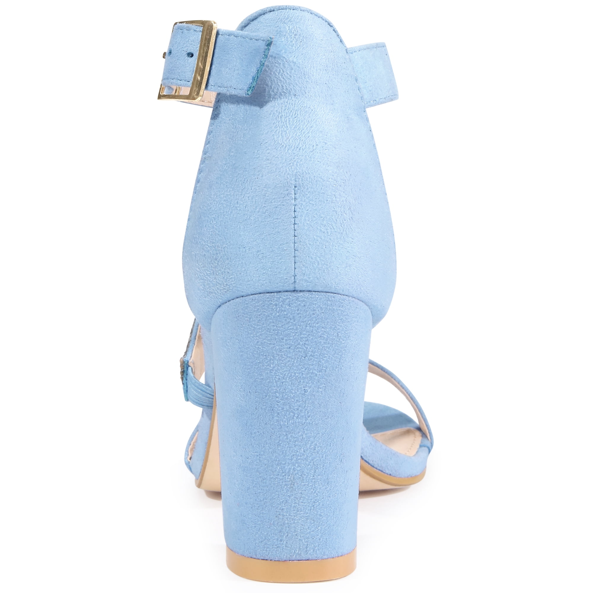 Stylish Women's Rhinestone Open Toe Block Heels Sandals for Any Occasion Sky Blue 8.5