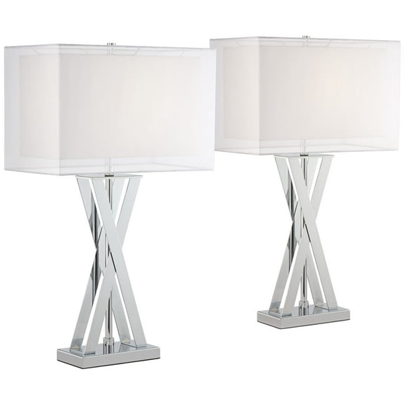 Possini Euro Design Proxima 28" Tall X-Shaped Modern Table Lamps Set of 2 Silver Chrome Finish Metal Living Room Bedroom Bedside