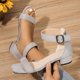 thumbnail image 2 of Bmisegm Women Sandals Fashion New Pattern Simple Solid Color Open Toe Breathable and Comfortable Thick Heel Square Heel Buckle Strap Summer Shoes Womens Sandals Summer Grey 7, 2 of 9