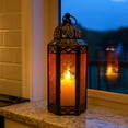 thumbnail image 6 of 3-Pack Moroccan Candle Lantern Holder - Decorative Lamp for Tabletop or Hanging Use, Indoor or Outdoor Porch Patio - Haloween, Ramadan, Weddings and Holidays, Medium, Amber/Orange, 6 of 10