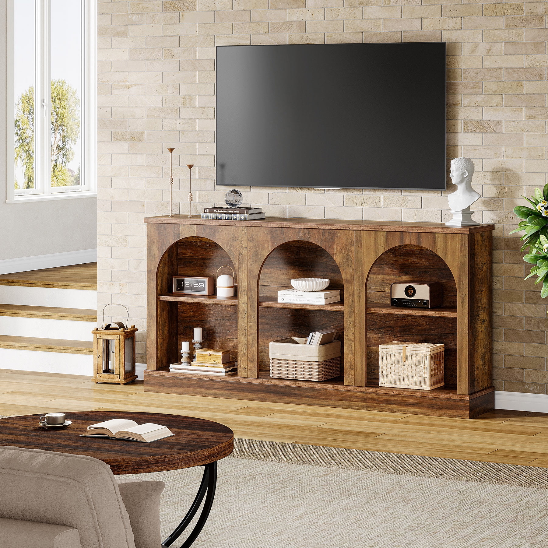 Tribesigns Farmhouse TV Stand for 55/60/65 Inch TVs, Entertainment Center with Storage Cabinets, Rustic Brown