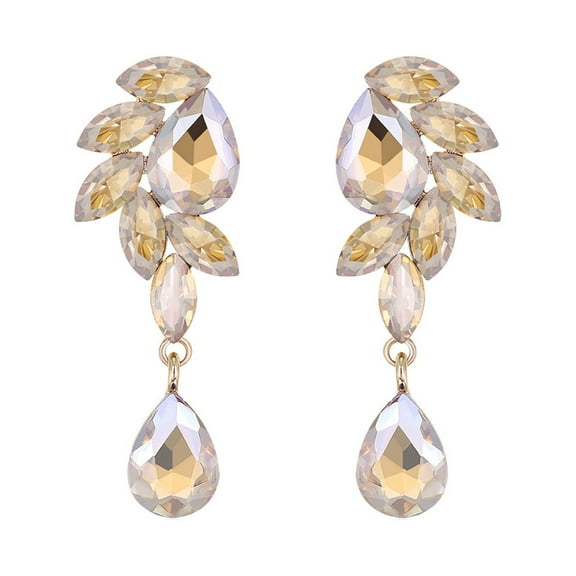 Yesbay 1 Pair Elegant Shining Faux Crystal Glass Dangle Earrings Women Exquisite Long Earrings Jewelry Gift