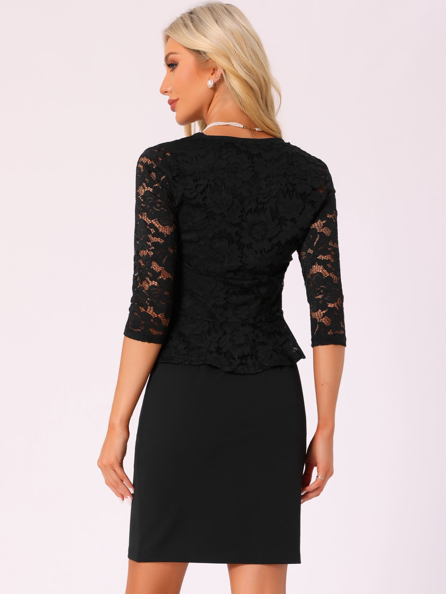 DARING DIVA Women's 2 Pieces Set Formal Sleeveless Dress and Lace Shrug L Black