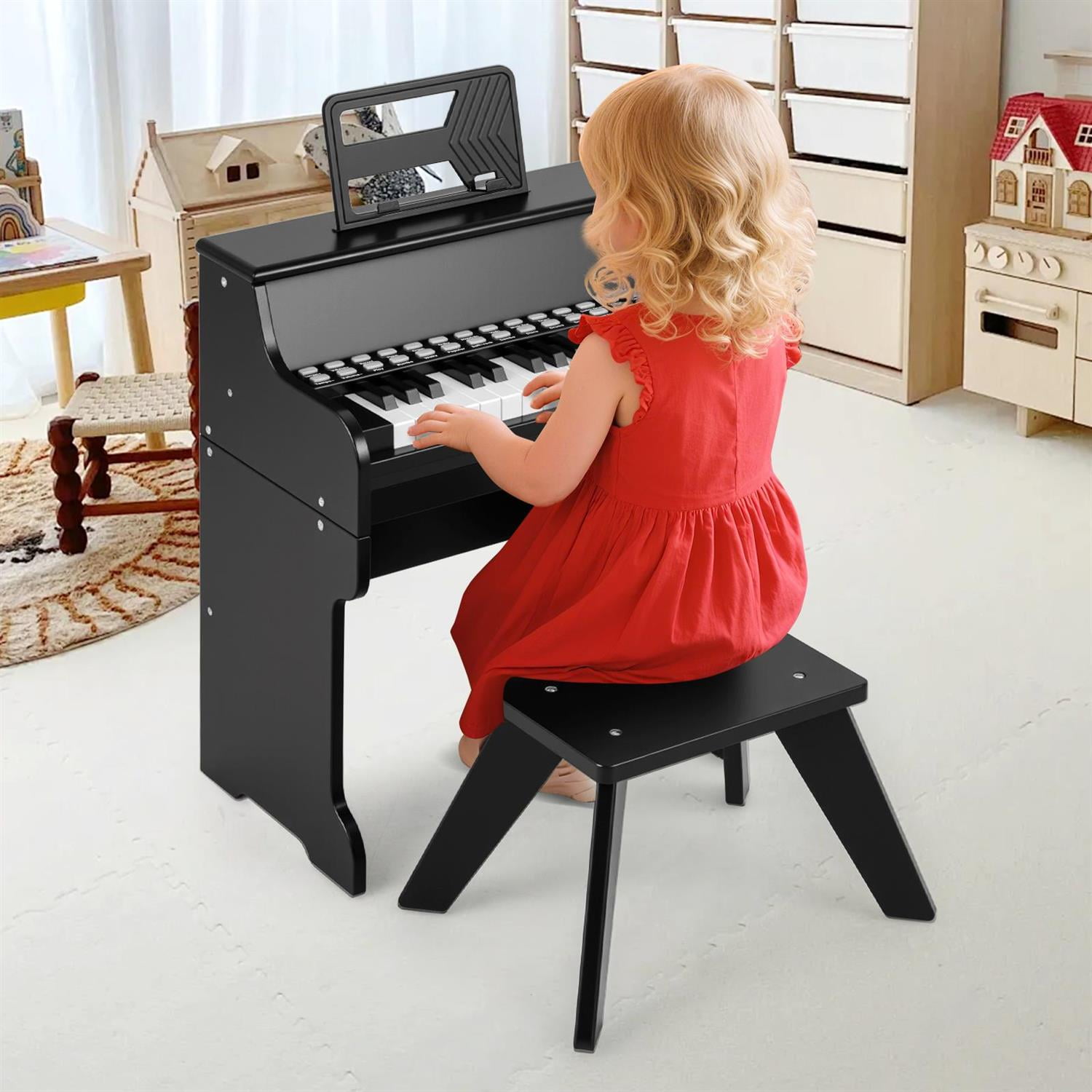 Spaco 25-Key Kids Piano with Stool, Adjustable Speed & Volume, Record/Playback, Sturdy Design, Music Enlightenment, Black