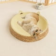 thumbnail image 4 of Breathable Rattan Dog Bed round Pet Mat Cozy Sleeping Cushion Elevated Design Wood Frame Cooling Support Small Medium Breed Rest Spot, Ukhbmc | Yellow, 4 of 9