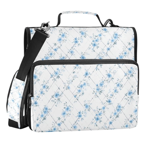 Zipper Binder Flowers Light Blue 1.5 Inch Binder Folder Bag with Shoulder Strap and Handle