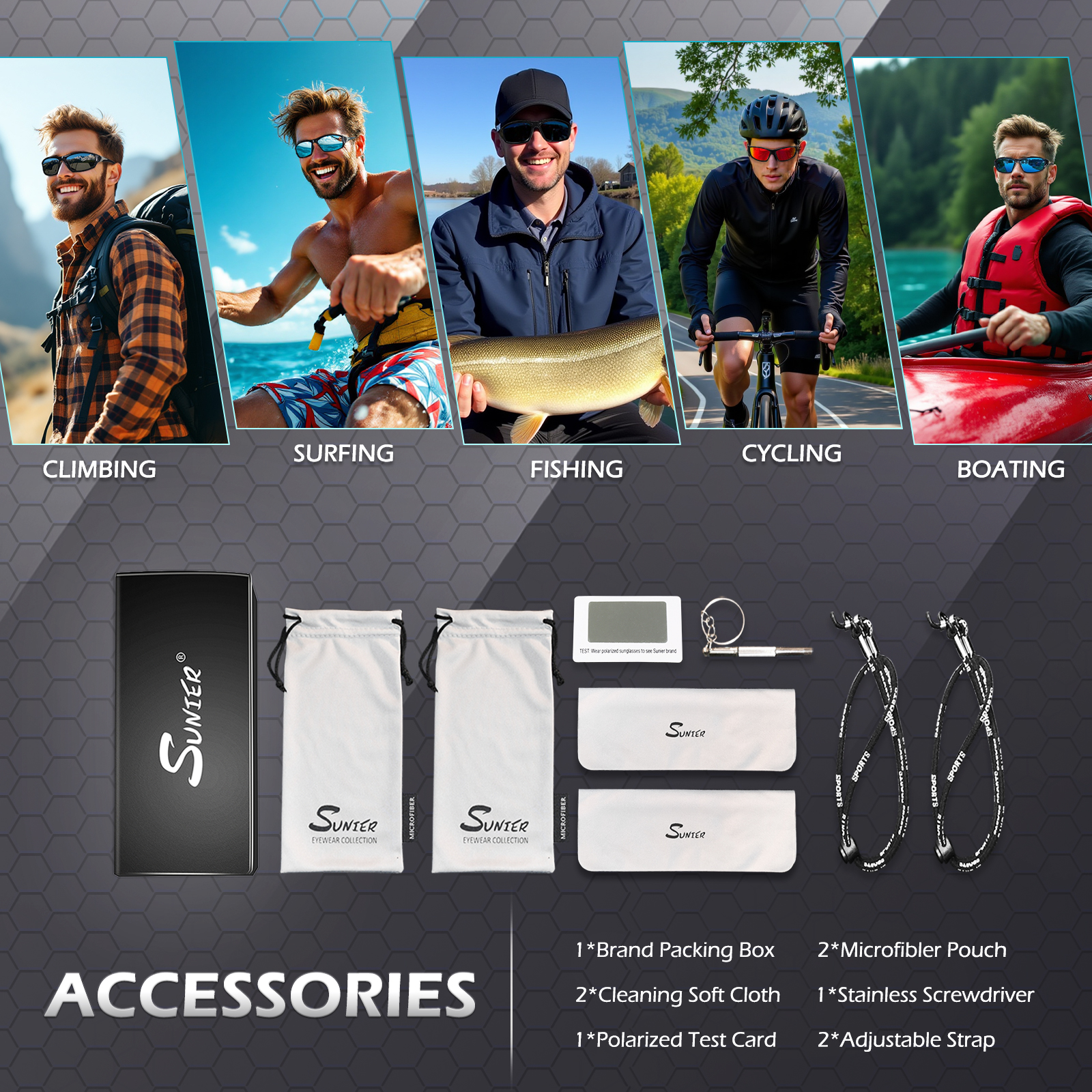 Sunier Polarized Sport Sunglasses with UV400, Unisex photo 7