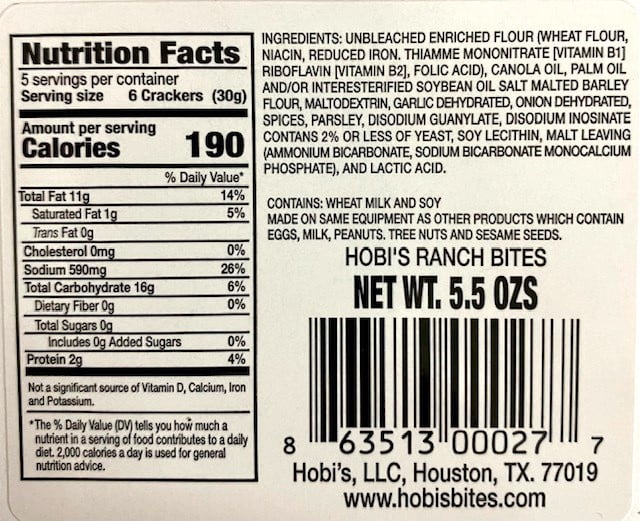 Hobi's Bites Ranch Seasoned Snack Crackers