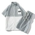 thumbnail image 2 of 2023 Spring And Summer New Wholesale Foreign Trade Plus Size Couple Color Matching Short-Sleeved T-Shirt Men's Waffle Shorts Two-Piece Set, 2 of 3