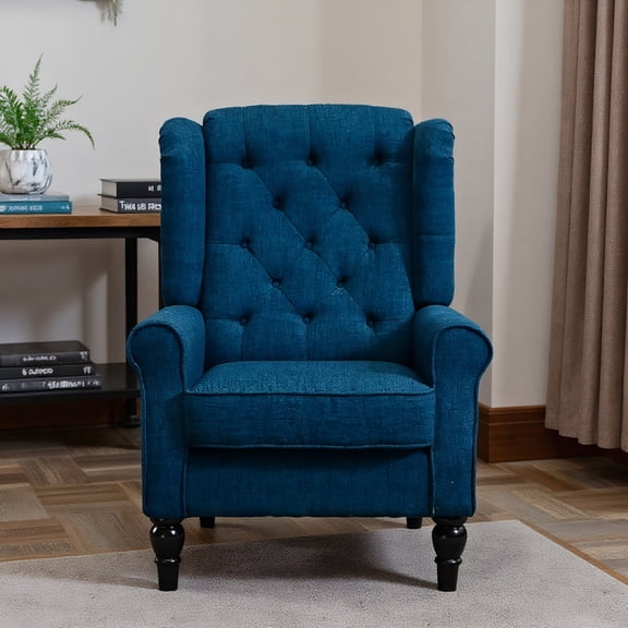 Spaco Fabric Tufted Club Accent Chair, Chair with Wooden Legs for Indoor as Living Room, Bedroom, Blue
