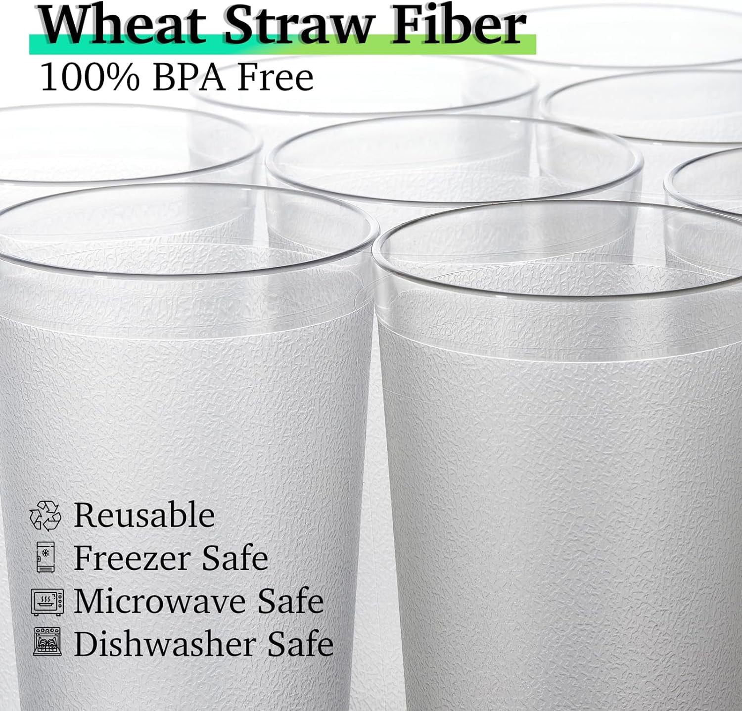 Plastic Cups Reusable,Unbreakable Plastic Drinking Glasses [Set of 12] Drinking Cups for Kitchen, Stackable,Dishwasher Safe Plastic Drinking Cups (20oz,Clear)