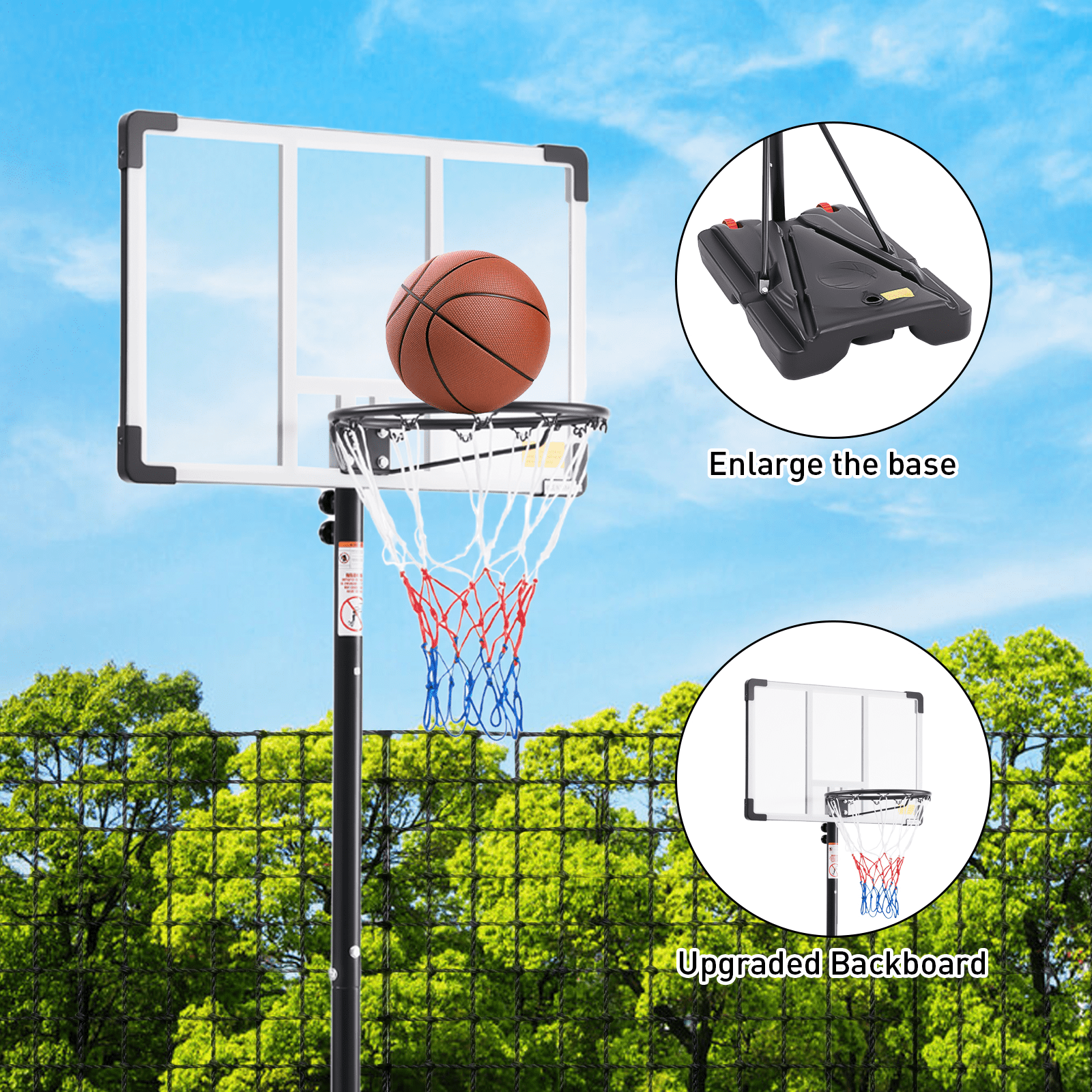 TrumanPick Portable Basketball Hoop Stand 5.1-8.5 Ft Adjustable Basketball Goal System for Kids Youth, White