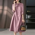thumbnail image 3 of ZANZEA Womens Turn Down Collar Buttons Long Sleeve Casual Loose Party Plain Mid-Calf Dress, 3 of 7
