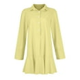 thumbnail image 5 of Mohiass Women's Tunic Mini Shirt Dress Cotton Long Sleeve Ruffle Hem Dress Button Up Shift Chambray Dresses Yellow M, 5 of 5