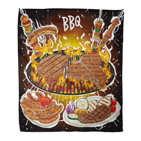 ASHLEIGH Throw Blanket 58x80 Inches Chicken of Steaks on Hot Barbecue Grill Varieties BBQ Warm Flannel Soft Blanket for Couch Sofa
