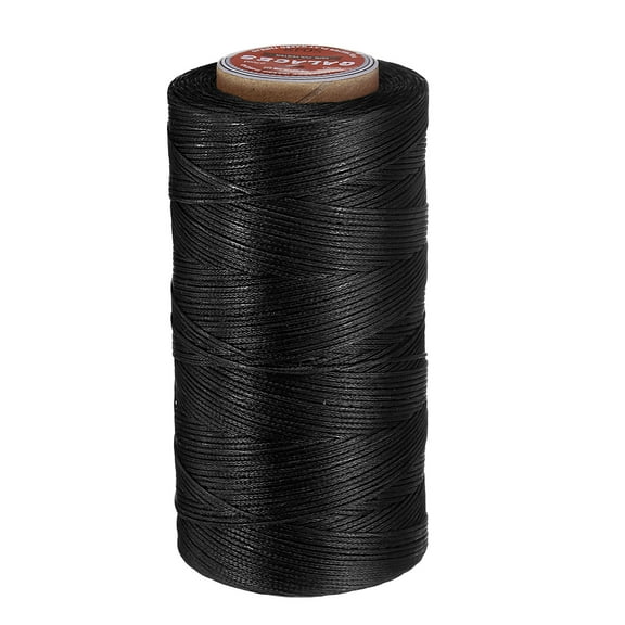 Uxcell Flat Leather Sewing Waxed Thread, 270m / 295 Yards Polyester Wax String, 150D Wax Stitching Cord for Leather Crafts, Black