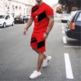 thumbnail image 2 of Ramiter Suit for Men Men's Set Summer Outfits 2 Piece Fashion Short Sleeve Casual Button Down Shirts Set Red,M, 2 of 4