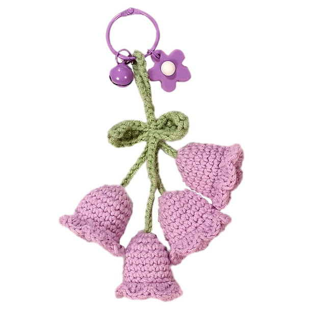 Llavero tejido a mano con forma de campana de orquídea y flor, llavero de flores tejidas, regalos, monedero, accesorios de cartera para teléfono, llav Púrpura