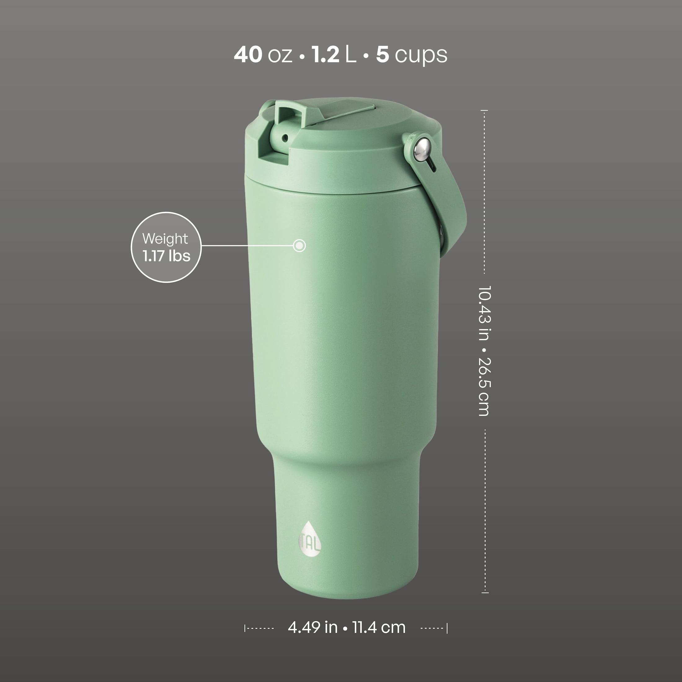 Tal 40 oz Insulated Tumbler with Straw Sage