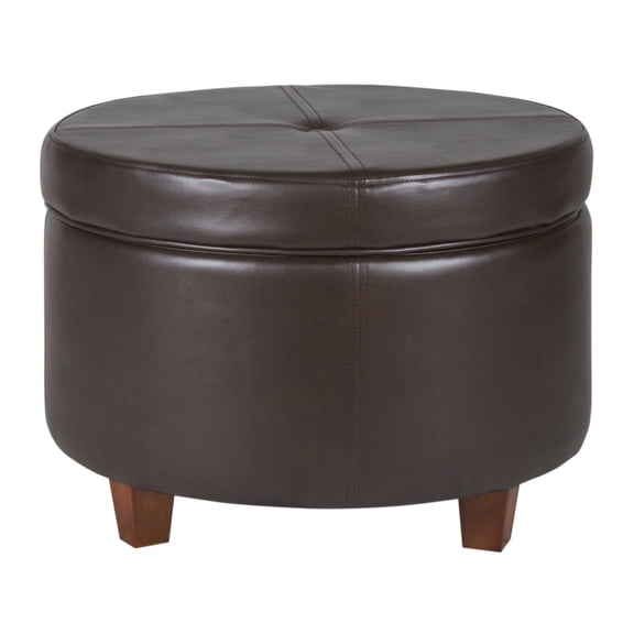 Leatherette Upholstered Wooden Ottoman with Single Button Tufted Lift Top Storage, Brown, Large