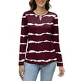 thumbnail image 6 of Women's Casual Round Neck Pullover Long Sleeve T-Shirt Top with Stylish Striped Print Pattern, Trendy and Soft Basic Tee for Casual Outfits and Lounge Wear,Wine,2XL, 6 of 6