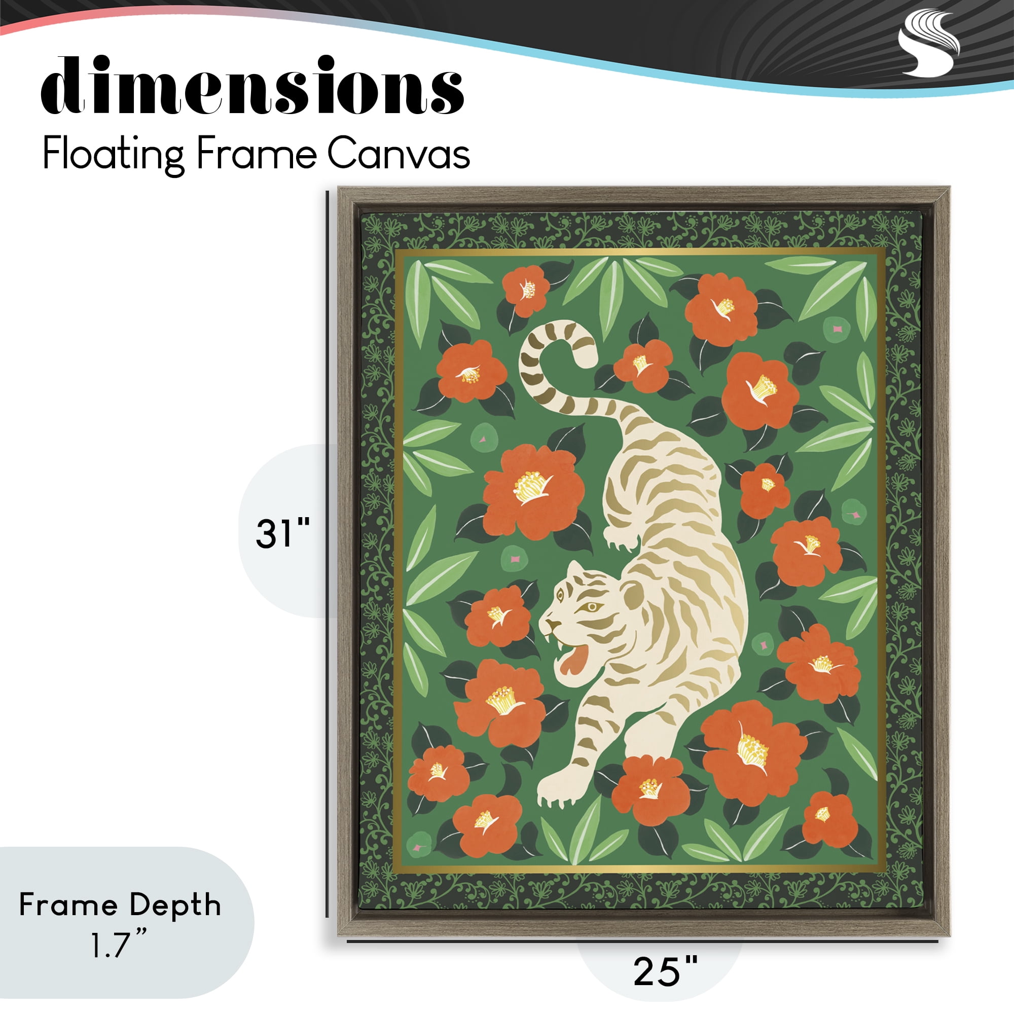 Stupell Industries Eclectic Tiger & Hibiscus Brown Framed Floater Canvas Wall Art, design by Karolina Sato