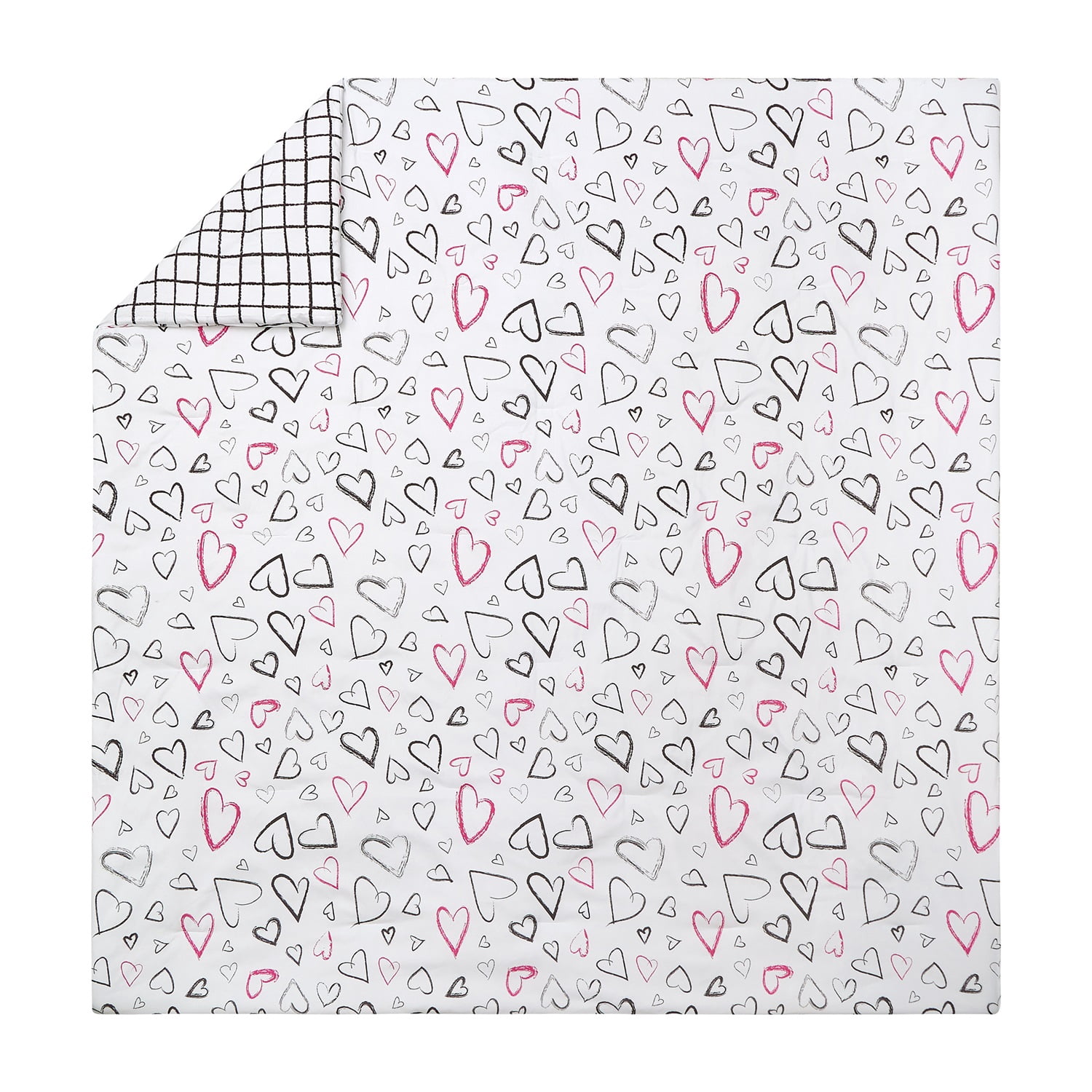 Urban Playground Kids and Teens Roxy Hearts Black and Pink 2-Piece Comforter Set, Twin/Twin XL