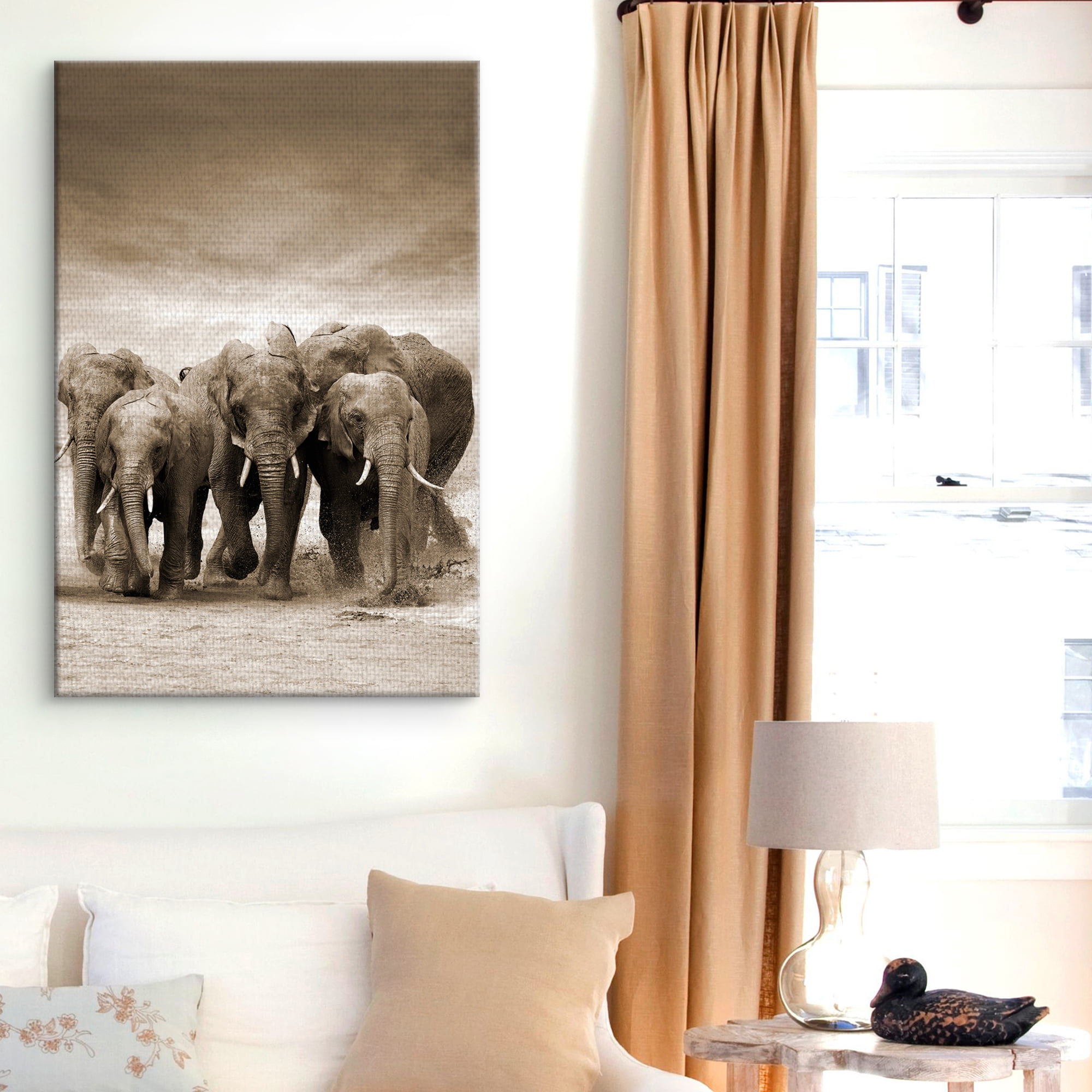 Masterpiece Art Gallery Sepia Herd Elephants By Belle Maison Canvas Art Print 24" x 36"