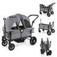 thumbnail image 1 of Cochecito BABY JOY Wagon para 2 niños, cochecito doble plegable con manillar ajustable, toldo extraíble, arnés de seguridad, portavasos, bandeja para aperitivos y bolsa de almacenamiento (gris), 1 of 9