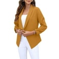 thumbnail image 4 of Gureui Women's Elegant Blazer, Solid Color 3/4 Sleeve Lapel No Buttons Cardigan Cropped Jacket Suit Slim Fit Business Coat Formal Occasion Uniforms, 4 of 8