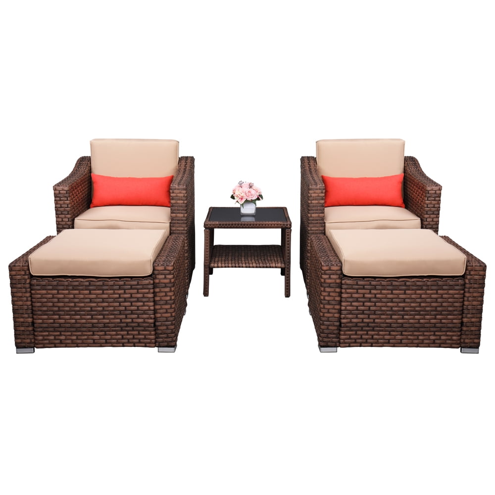 2 patio chairs with ottomans