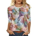thumbnail image 4 of Women's Cotton T Shirts Oversized Crewneck Easter Printed 3/4 Sleeve Shirt Top Summer Casual Round Neck Plus Size Loose Comfy Going Out Tee Shirt, 4 of 9