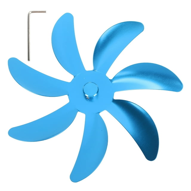 Ventilador de estufa con aspas de aleación de aluminio, 7 aspas, fácil instalación, universal, repuesto para ventilador de chimenea, color azul