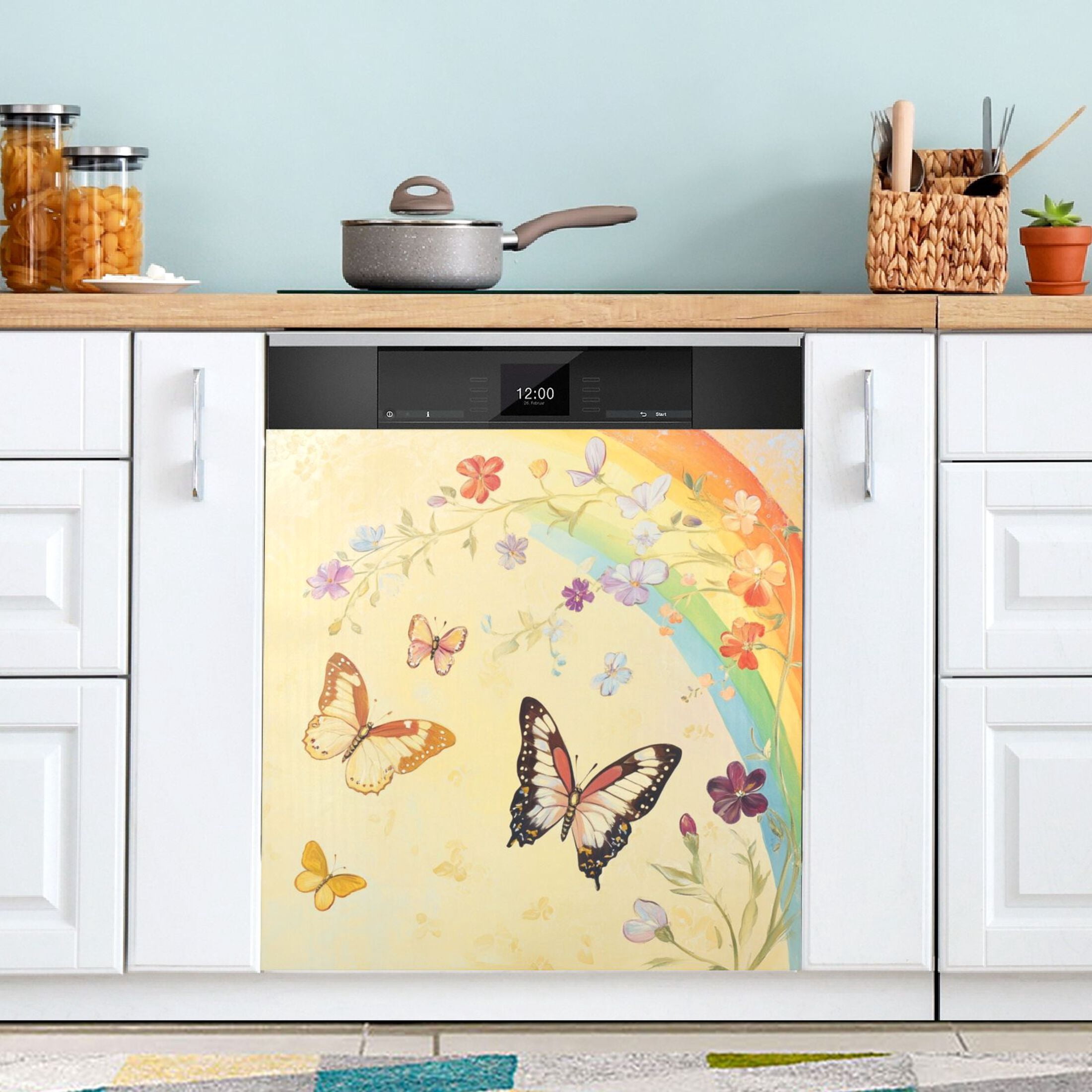 Dishwasher Magnetic Sticker 23x26 Inch Refrigerator Magnetic Sticker Washing Machine Magnetic Sticker Kitchen Panel Magnetic Sticker Home Decor Beautiful Pale Yellow Butterfly
