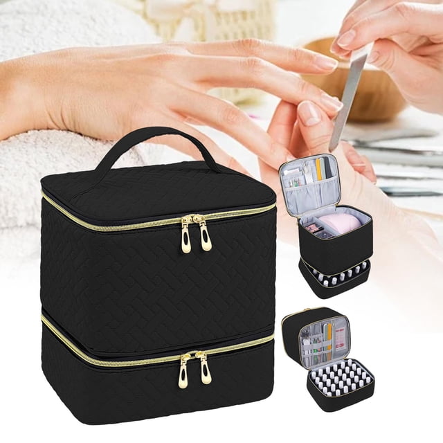 Organizador de esmalte de uñas Yinane con capacidad para 30 botellas y lámpara negro