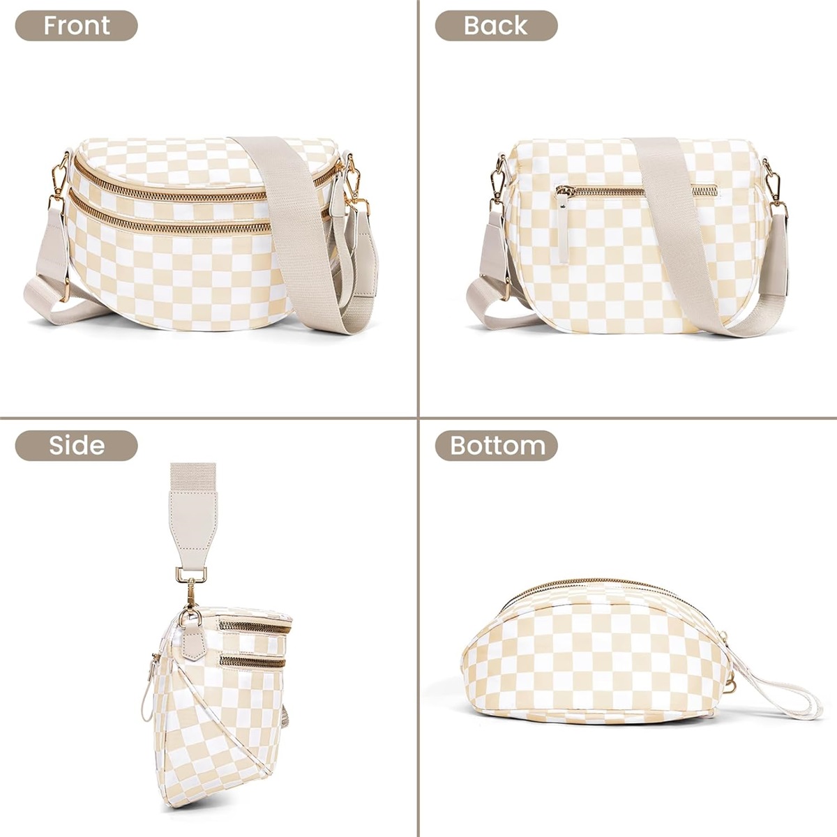 Luxury Checkered Crossbody Bag,Spacious Bum Bags for Women Nylon Crossbody Fanny Packs Checkered Purse Belt Wallet