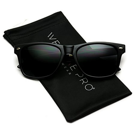 WearMe Pro - Classic Full Black Frame Square Retro Sunglasses for Men or