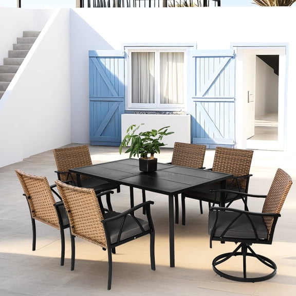 7 - Piece Patio Furniture - Modern Style with Umbrella Setup - Backyard, Garden Gathering / Enhance Your Outdoor Space