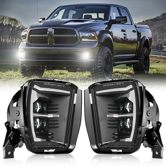 Black Bumper DRL LED Fog Lights For Dodge Ram 1500 2013 2014 2015 2016 2017